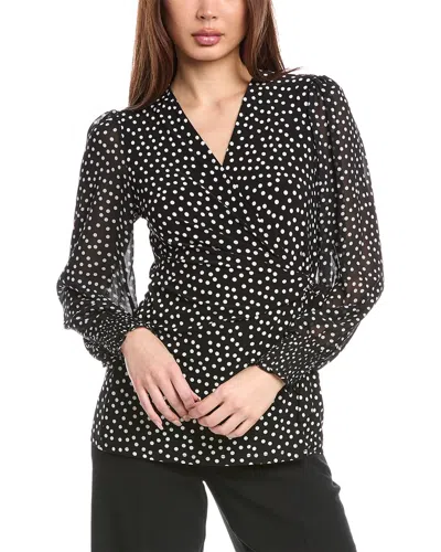 Anne Klein Smocked Sleeve Wrap Top In Black