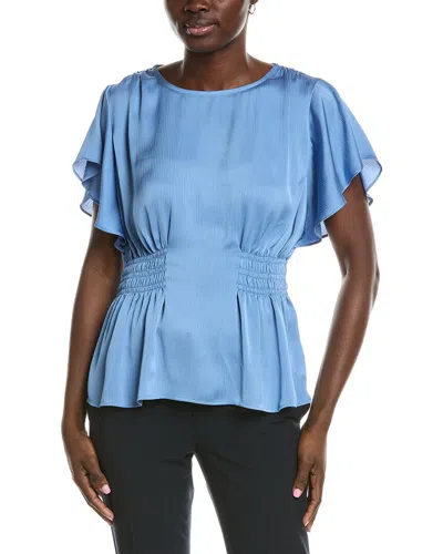 Anne Klein Smocked Waist Flutter Sleeve Blouse In Green
