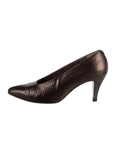Pre-owned Anne Klein Snakeskin Animal Print Pumps In Brown