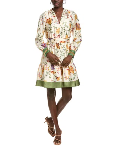 Anne Klein Floral Print Long Sleeve Dress In White