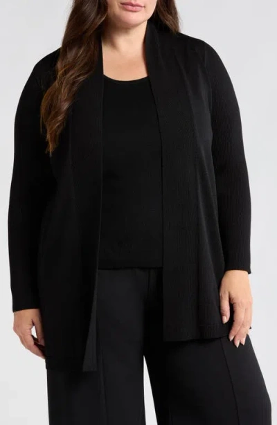 Anne Klein Sonoma Rib Trim Cardigan In Anne Black