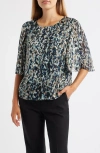 Anne Klein Splatter Print Cape Sleeve Top In Gray