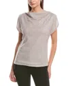 Anne Klein Split Shoulder Drape Sequin Blouse In Brown