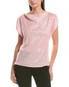 Anne Klein Split Shoulder Drape Sequin Blouse In Pink