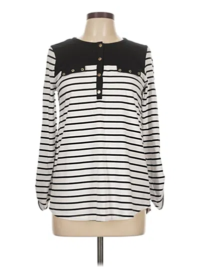 Pre-owned Anne Klein Sport Long Sleeve Blouse In White