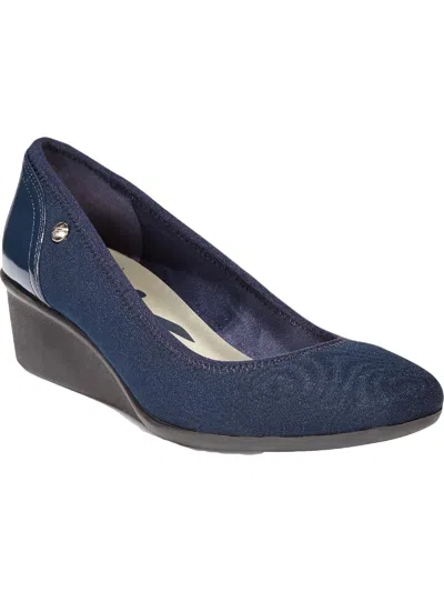 Anne Klein Sport Wisher 2 Womens Patent Trim Slip On Wedge Heels In Blue