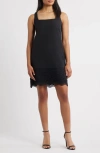 Anne Klein Square Neck Lace Trim Minidress In Black