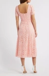 Anne Klein Corded Lace Square Neck Puff Sleeve Midi Dress In Blossom