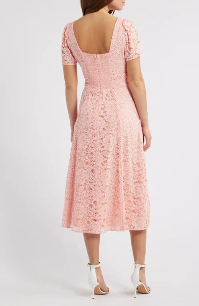ANNE KLEIN ANNE KLEIN SQUARE NECK PUFF SLEEVE MIDI DRESS