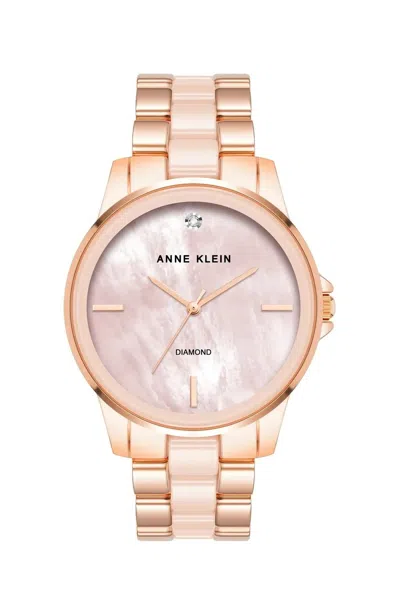 Anne Klein Stainless Steel Pink Dial Analog Ladies Watch Ak-4120bhrg In Gold