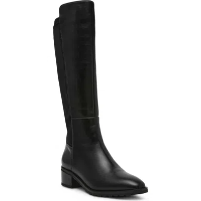 Anne Klein Stamford Knee High Riding Boot In Black Smooth/black Stretch