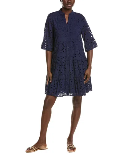 Anne Klein Stand Collar Tiered Shirtdress In Blue
