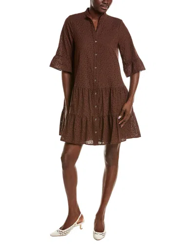 Anne Klein Stand Collar Tiered Shirtdress In Brown