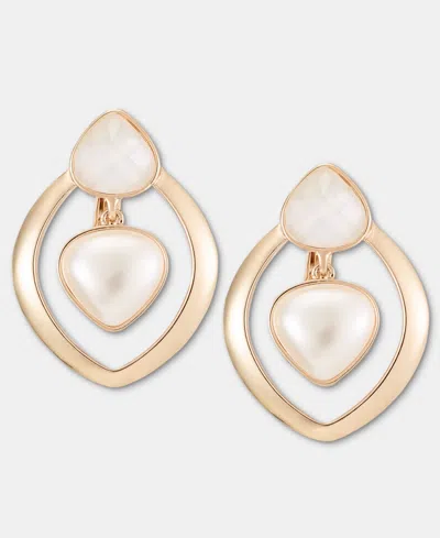 Anne Klein Stone & Mother-of-pearl Clip-on Drop Earrings In Gold