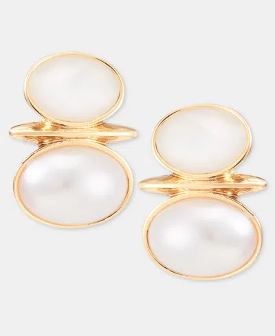 Anne Klein Stone & Mother-of-pearl Snowman Clip-on Button Earrings In Gold