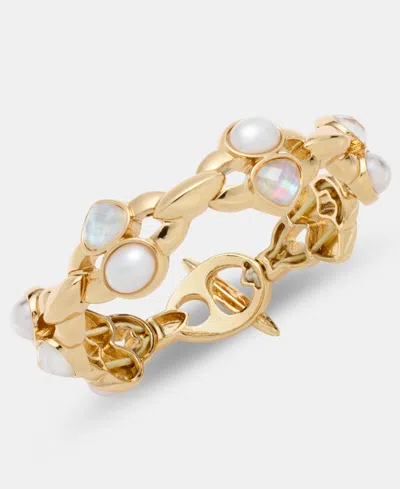 Anne Klein Stone & Mother-of-pearl Stretch Bracelet In Gold