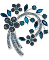 Anne Klein Stone Blue Flower Cluster Arched Pin, Created For Macy's In Blue