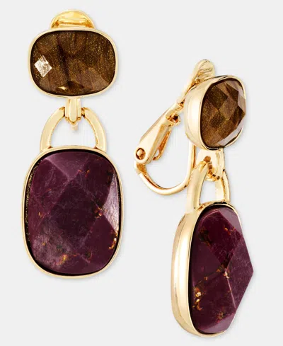 Anne Klein Stone Clip-on Double Drop Earrings In Multi