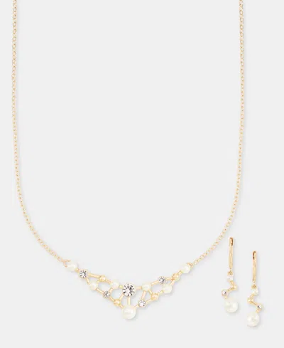Anne Klein Stone Cluster Bar Statement Necklace & Earrings Set In Gold