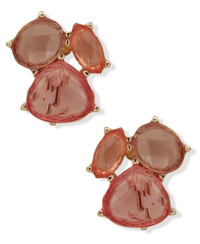 Anne Klein Stone Cluster Button Earrings In Brown