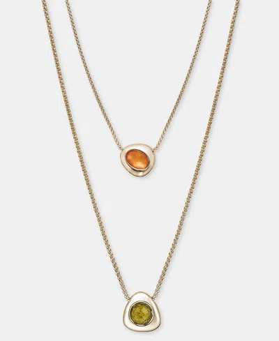 Anne Klein Stone Pebble 30" Layered Pendant Necklace In Gray