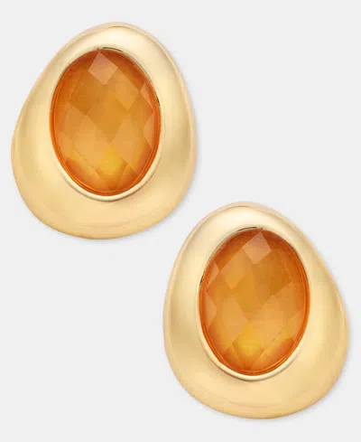 Anne Klein Stone Pebble Button Earrings In Orange
