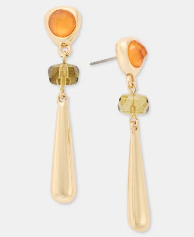 Anne Klein Stone Pebble Linear Drop Earrings In Burgundy