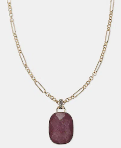 Anne Klein Stone Pendant Necklace, 34" + 3" Extender In Burgundy