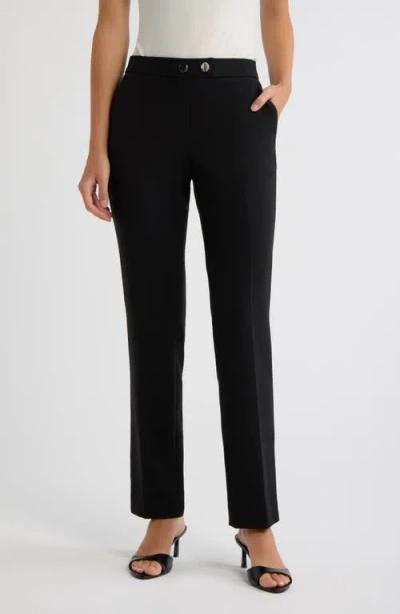 Anne Klein Straight Leg Pull On Pants In Black