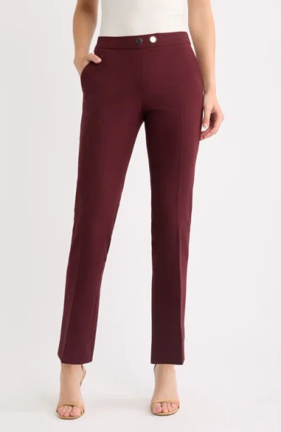 Anne Klein Extended Tab Straight Leg Pants In Burgundy
