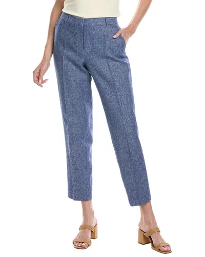 Anne Klein Straight Linen-blend Ankle Pant In Blue