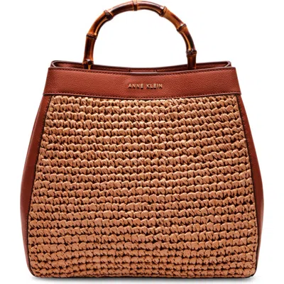 Anne Klein Straw Contrast Tote Bag In Saddle