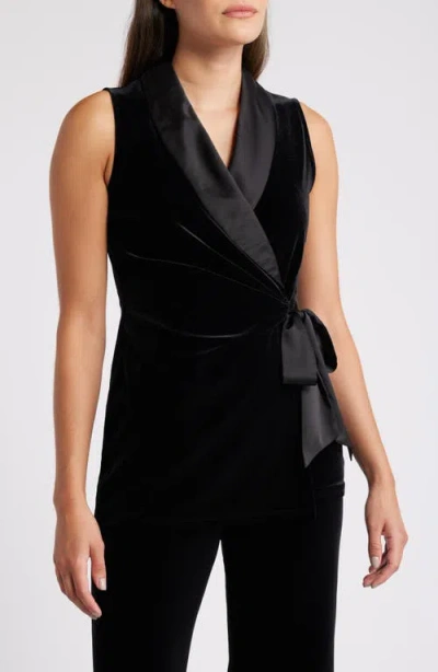 Anne Klein Women's Stretch Velour Side-tie Wrap Top In Anne Black