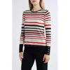 Anne Klein Stripe Button Cuff Sweater In Coffee Cream Multi