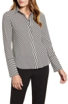Anne Klein Plus Size Striped Slit-cuff Blouse In Anne Blk/anne White Combo
