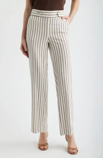 Anne Klein Stripe High Waist Straight Leg Pants In Neutral