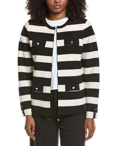 Anne Klein Stripe Kissing Cardigan In Black