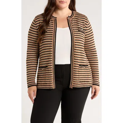 Anne Klein Plus Size Long-sleeve Front-pocket Cardigan In Brown