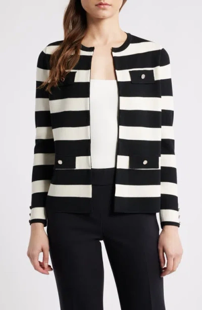 Anne Klein Stripe Kissing Front Cardigan In Multi