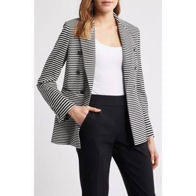 Anne Klein Stripe Knit Blazer In Black