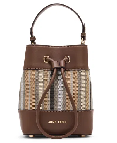 Anne Klein Stripe Mini Bucket Handbag In Brown