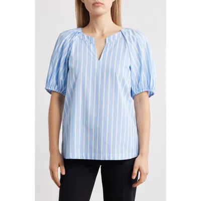 Anne Klein Stripe Puff Sleeve Cotton Top In Multi
