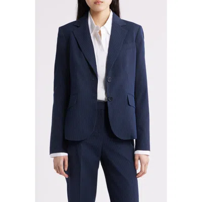 Anne Klein Stripe Seersucker Blazer In Blue