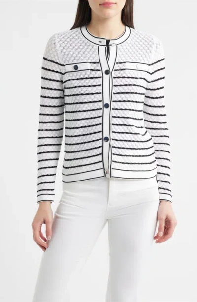 Anne Klein Stripe Stitch Detail Cardigan In Multi