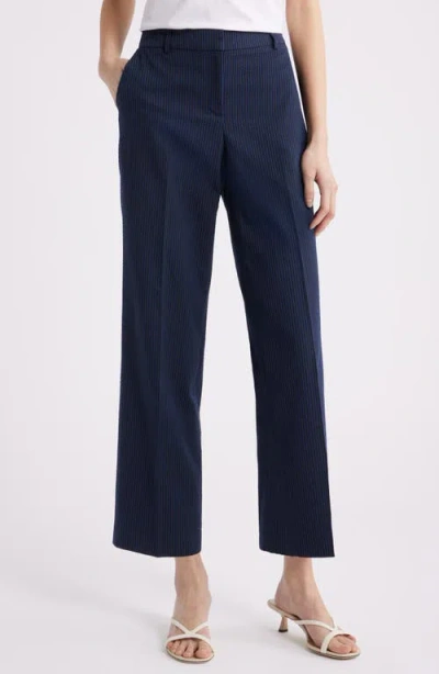 Anne Klein Stripe Straight Leg Ankle Pants In Blue