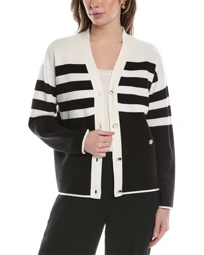 Anne Klein Striped Cardigan In Black