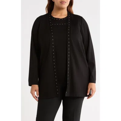 ANNE KLEIN ANNE KLEIN STUDDED OPEN FRONT CARDIGAN
