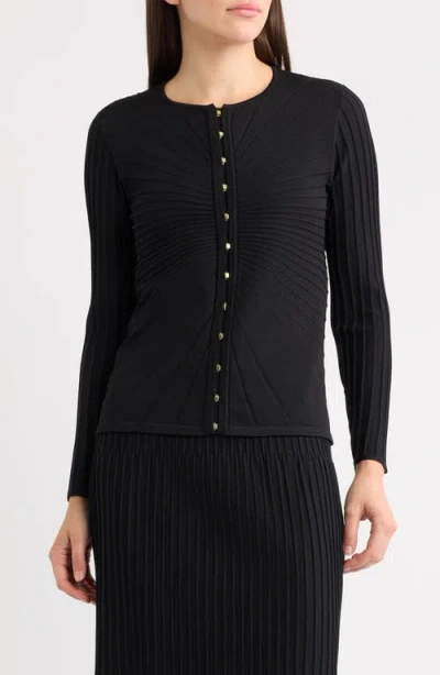 Anne Klein Sunburst Rib Cardigan In Black