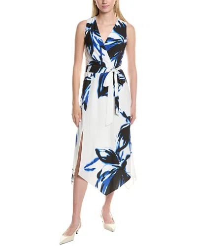 Anne Klein Print Sleeveless Asymmetric Midi Dress In Bright White Multi