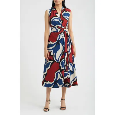 Anne Klein Surplice Wrap Midi Dress In Multi